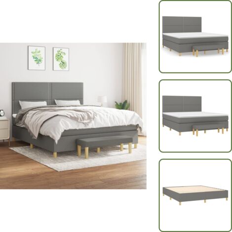 Materasso morbido - vidaXL Giroletto a Molle con Materasso Grigio Scuro 180x200 cm Tessuto - Letto con coprimaterasso