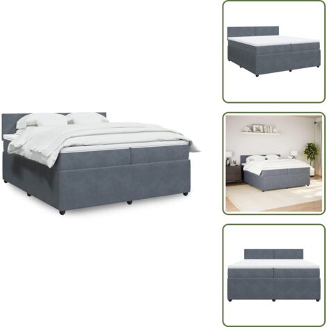 Materasso morbido - vidaXL Giroletto a Molle con Materasso Grigio Scuro 200x200 cm Velluto - Letto con doghe