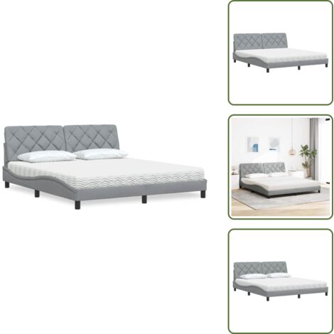 Materasso morbido - vidaXL Letto con Materasso Grigio Chiaro180x200 cm Tessuto - Letto con cuscino testiera