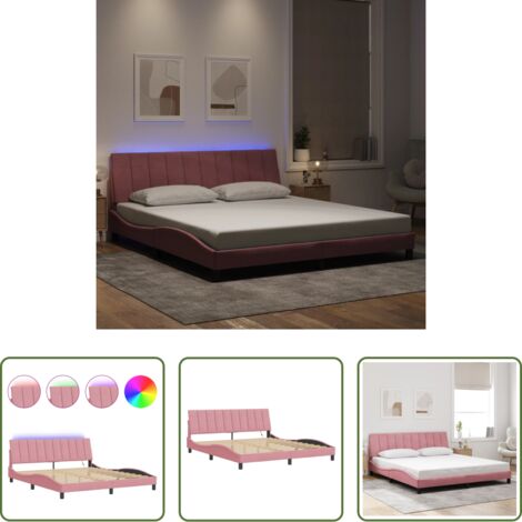 Materasso per letto -  Giroletto con LED senza Materasso Hanko Rosa 180x200 cm in Velluto