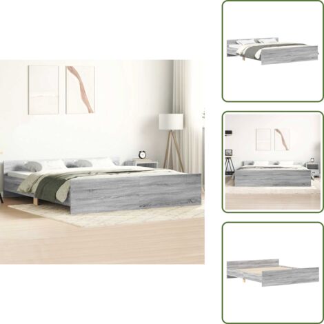 Materasso per letto - vidaXL Giroletto con Testiera e Pediera Grigio Sonoma 180x200 cm - Letto con doghe