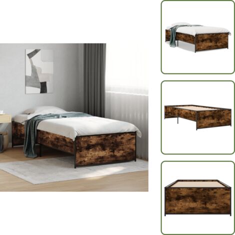 Materasso per letto - vidaXL Giroletto Rovere Fumo 90x200 cm in Legno Multistrato e Metallo - Letto con doghe in compensato