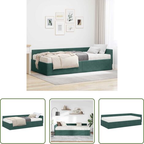 Materasso -  Struttura Letto Angolare con Materasso 2 pcs Verde Velluto