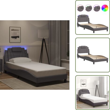 Materasso - vidaXL Giroletto Viana con LED senza Materasso Grigio 80x200 cm - Similpelle