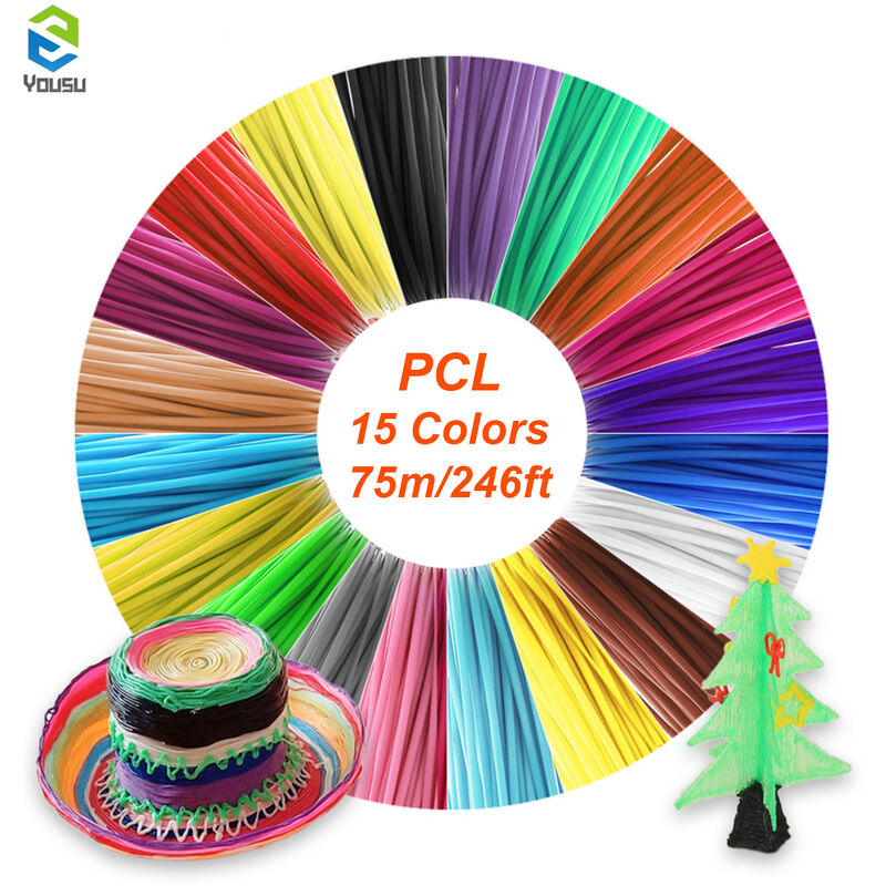 

Happyshopping - Material ecologico de filamento PCL de 1,75 mm YOUSU para impresora 3D, 15 colores, total de alta precision, 75 m / 246 pies