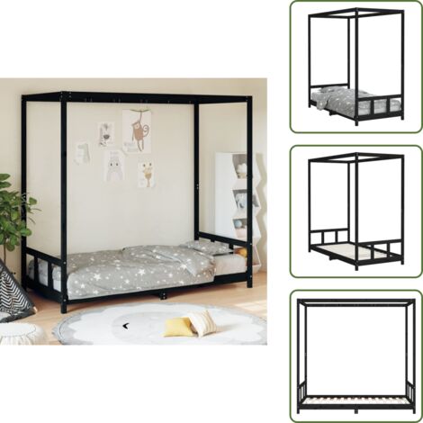 Materiale legno - vidaXL Giroletto per Bambini Nero 90x190 cm in Legno Massello di Pino - Letto in legno