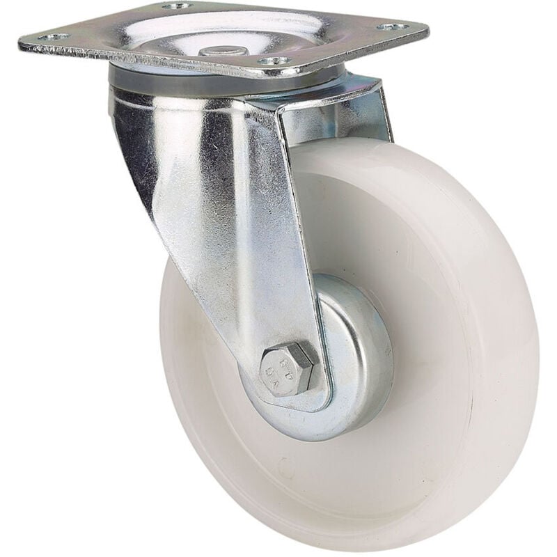 Ruedas Alex - Ruota girevole de ruota girevole in poliammide con piastra e asse liscio, colore bianco, carico massimo 150 kg, ø 10 cm