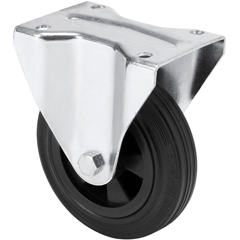 Ruota fissa di gomma naturale con piastra e asse liscio, colore nero, carico massimo 110 kg, ø 12,5 cm