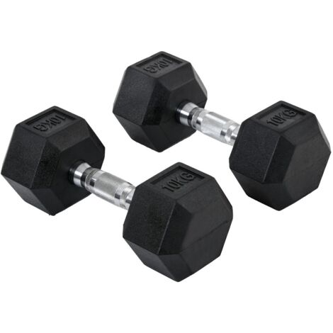Matériel de musculation Ensemble d'haltères hexagonaux noirs 10kg pour musculation à domicile, set de 2