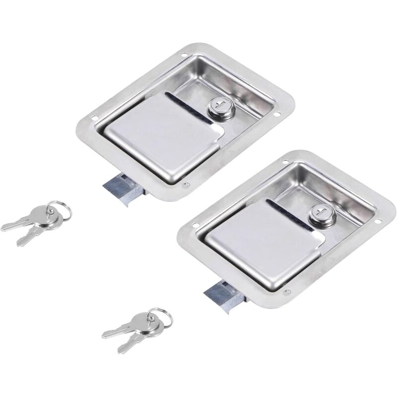 Matériel Paquet de 2 Loquet à Ressort pour Palette en Acier Inoxydable avec Serrure et Clé - Poignée Unique à Affleurement pour Remorque de Porte rv