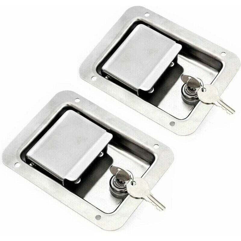 Matériel Paquet de 2 Loquet à Ressort pour Palette en Acier Inoxydable avec Serrure et Clé - Poignée Unique à Affleurement pour Remorque de Porte rv