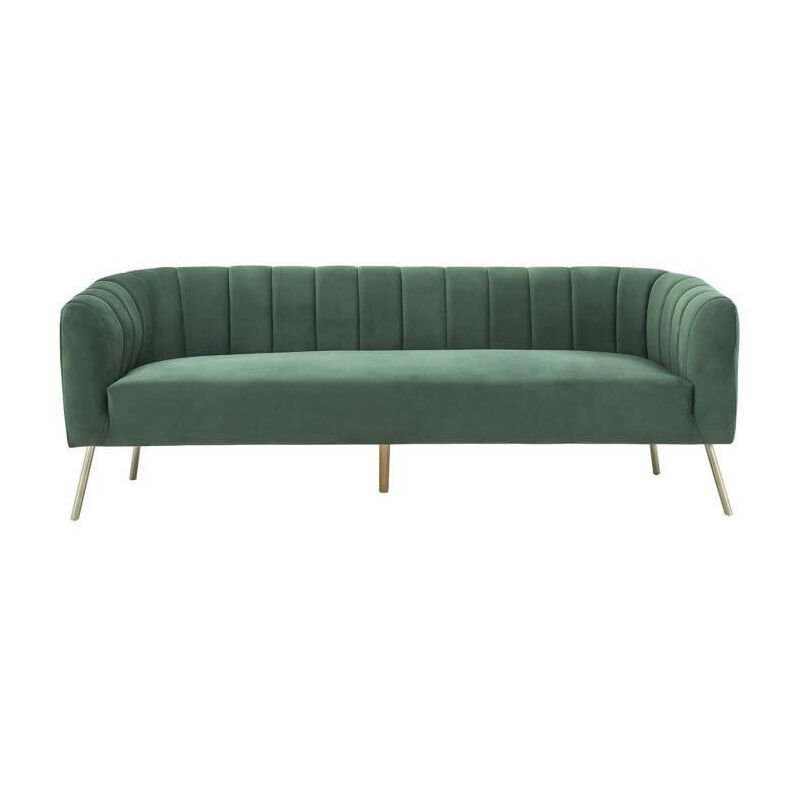 Les Tendances - mathis Canape retro 3 places - Velours bleu vert et structure bois massif - l 207 x p 87 x h 77 cm