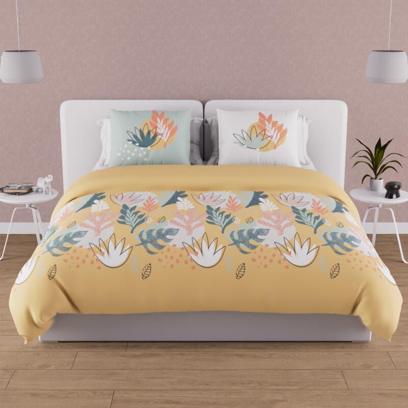 Parure housse de couette en coton 57 fils 240x220 cm mathis jaune, par Soleil d'ocre