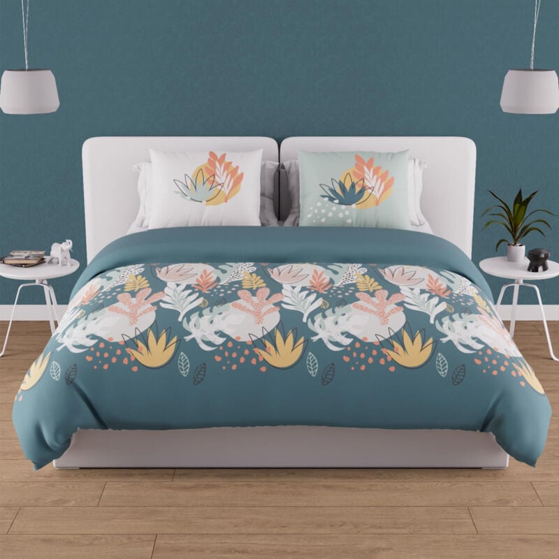 Parure housse de couette en coton 57 fils 240x220 cm mathis bleu, par Soleil d'ocre