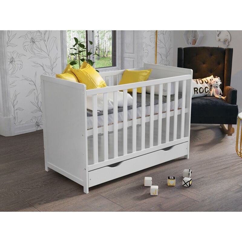 Matilda Cot Bed 120x60cm with drawer (White) - White