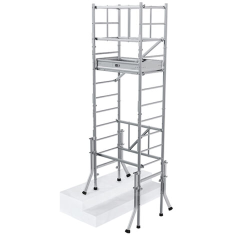 Matisère – Échafaudage pour escalier 2.35m – Ossature aluminium – Plateforme réglable 0.96x0.46m – 4 pieds réglables – ME200E