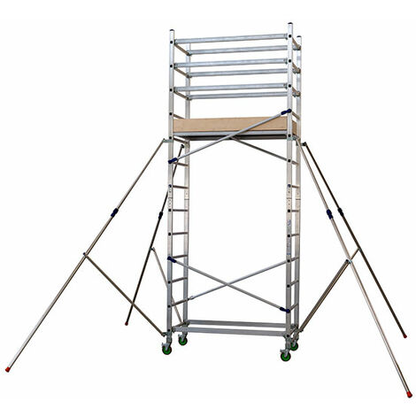 Matisère – Échafaudage roulant 4.80m – Assemblage rapide sans vis – Garde-corps 1.30m – Roues Ø 125mm – AL410
