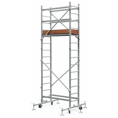 Matisère – Échafaudage roulant 5.00m – Embase télescopique 1.20m à 2.00m – Garde-corps et plateau réglable – Pour chantiers humides