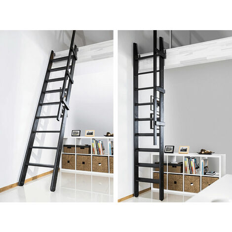 Matisère – Échelle de meunier rabattable 55cm – Hauteur à franchir 3m – Couleur noir RAL 9017 – Accès mezzanine et gain de place
