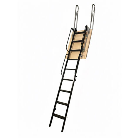 Matisère – Échelle escamotable blanche avec trappe – Hauteur d'accès 2,50 à 3,00m – 11 marches profondes de 10cm – Ouverture facile avec ressorts amortisseurs