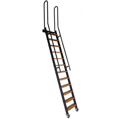 Matisère – Échelle escamotable en acier – Marches en bois de hêtre – Hauteur 2,25 m – Rampes verticales – Coloris noir – SSPXL239NRV