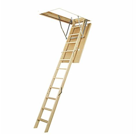 Matisère – Échelle escamotable en bois – Trémie 70 x 120 cm – Hauteur ajustable 2.32 à 2.80 m – Marches antidérapantes – LWS701202