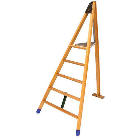 Matisère – Échelle télescopique fruitière en bois 5 barreaux – Hauteur de travail 2.83m – Marches antidérapantes 65mm – H2000