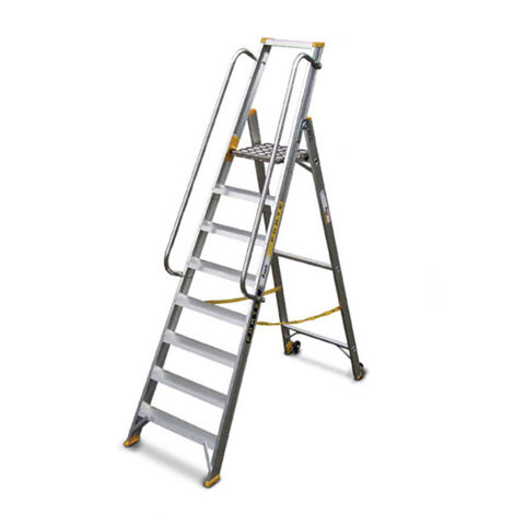 Matisère – Escabeau 10 marches grande plateforme – Hauteur de travail max. 4.12m – Marches antidérapantes 8cm – 9310R