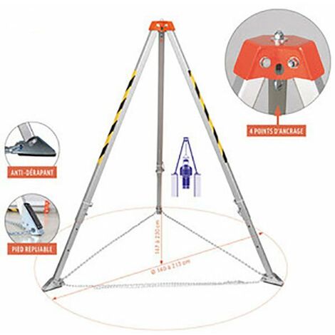 Matisère – Trépied télescopique 147-230 cm – 4 points d'ancrage – Pieds repliables et anti-dérapants – Force de rupture 22 kN – B0024035