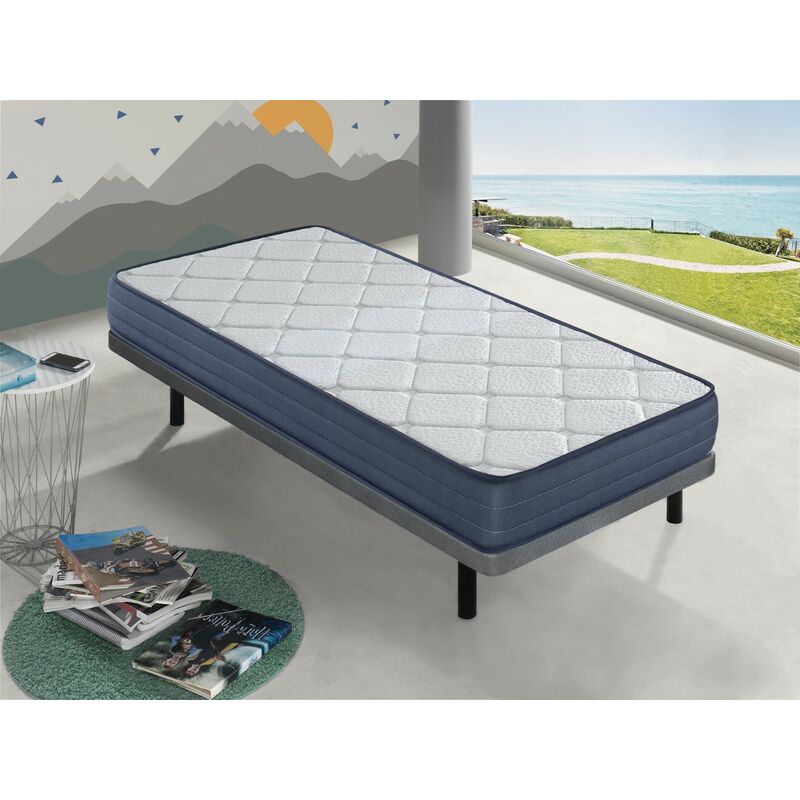 Matratze 105x190 LAURA -H3- Hohe 22 CM - Atmungsaktiv und viskoelastisch. Ergonomisch - Verarbeitung in modernes Blau - DORMALIT