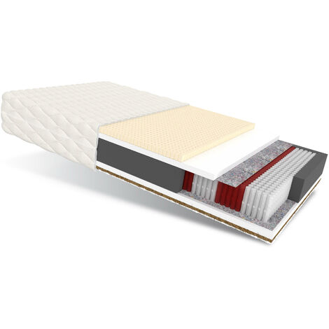 Matratze 140x200 Multipocket Taschenfederkern FORGIA MAX 7 Zonen H3 H5 26 cm Latex Kokos Polyurethanschaum Jersey