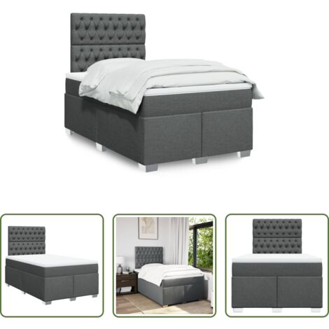 Matratze -  Boxspringbett mit Matratze Dunkelgrau 120x190 cm Stoff