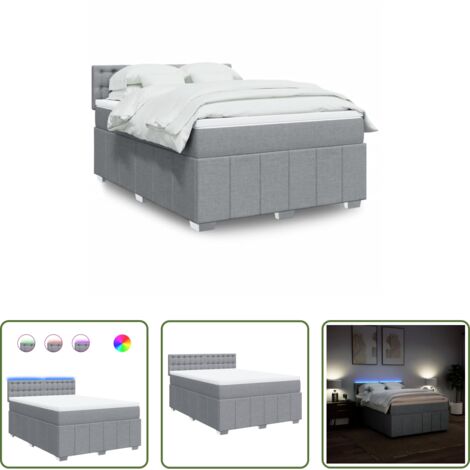 Matratze -  Boxspringbett mit Matratze Hellgrau 140x200 cm Stoff