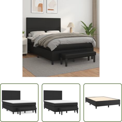 Matratze -  Boxspringbett mit Matratze Schwarz 140x200 cm Kunstleder
