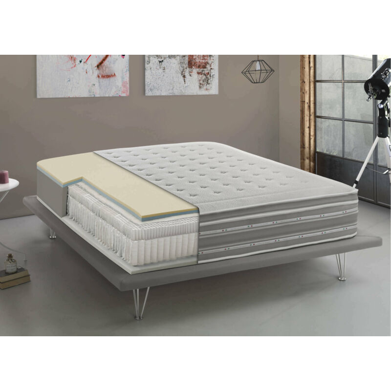 Single Mack Matratze, Made in Italy, Orthopädisch aus Memory Foam und Mikrotaschenfedern, Anti-Milben und Hypoallergen, cm 80x190 h37 - Talamo Italia