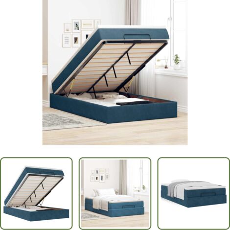 Matratze -  Ottoman-Bett mit Matratze Dunkelblau 120x190 cm Samt