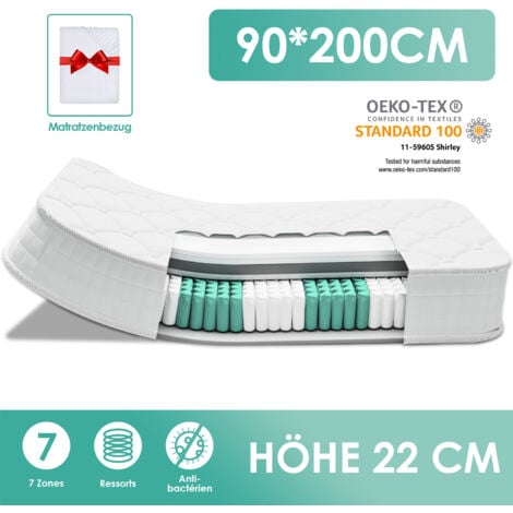 AUTHMIC 90x200 - 22 cm Dicke - Luxusmatratze für Erwachsene und Kinder - Memory Foam Matratze - 7 Komfortzonen mit anpassungsfähigem Memory-Schaum