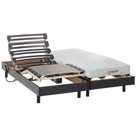 Matratzen elektrischer Lattenrost 2er-Set mit OKIN-Motoren - 1 Zone - 2x 80 x 200 cm - Latex - Schwarz - TYNDARE von DREAMEA - Schwarz