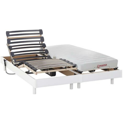Matratzen elektrischer Lattenrost 2er-Set mit OKIN-Motoren - 1 Zone - 2x 90 x 200 cm - Latex - Weiß - TYNDARE von DREAMEA - Weiß