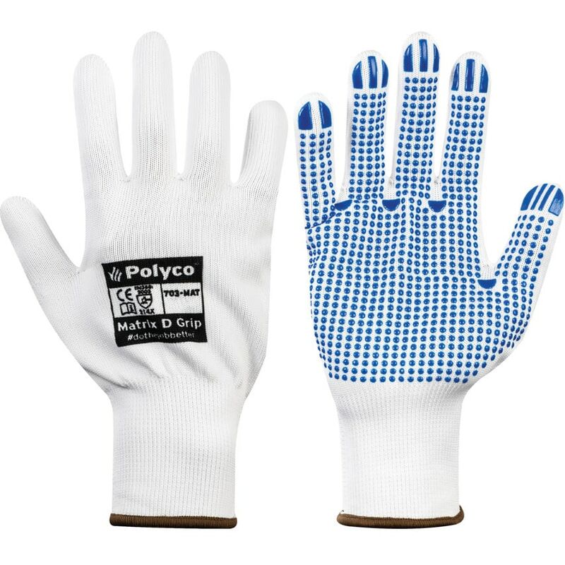 Polyco 702-MAT Matrix D Palm-side Coated White Gloves - Size 8