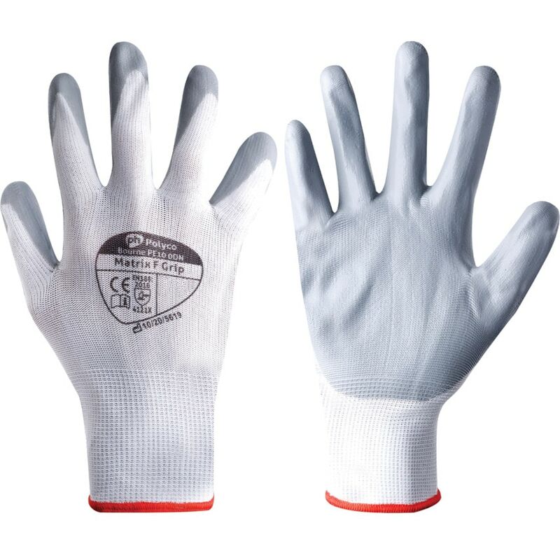 103-MAT Matrix f Grip Palm-side Coated Grey/White Gloves - Size 9 - Grey White - Polyco