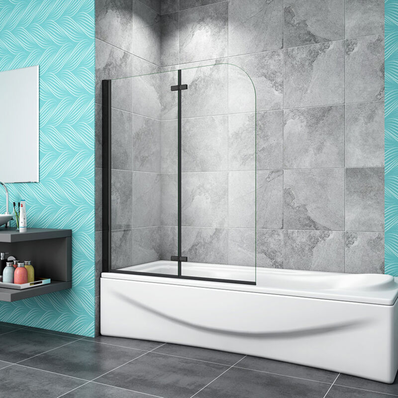 Aica Sanitaire - aica 900x1400mm Matt Black Aluminum Hinge 2 Folding Bath Shower Screen Door Panel