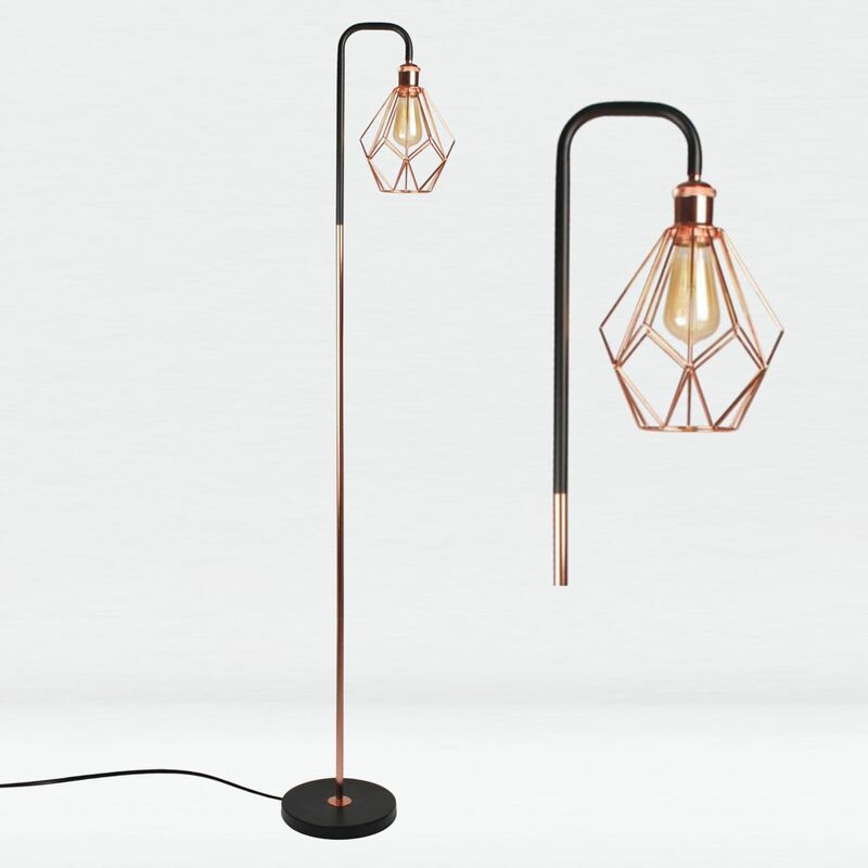 Matt Black & Copper Geometric Floor Lamp