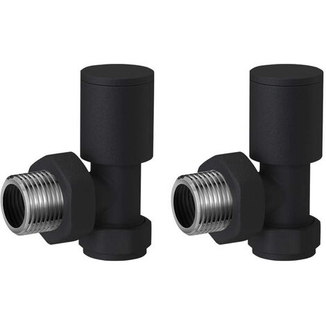 GRAVAHAUS Matt Black Modern Angled Radiator Valves Rad Heated Towel Rail Pair 15mm 1/2