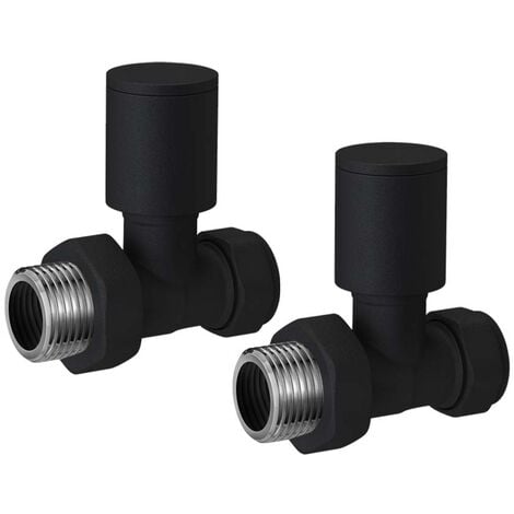 FNX BATHROOMS Matt Black Modern Straight Radiator Valves Rad Heated Towel Rail Pair 15mm 1/2"