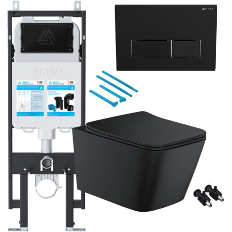 Matt Black Rimless Square Wall Hung Toilet with 1.14m Concealed Cistern Frame Set