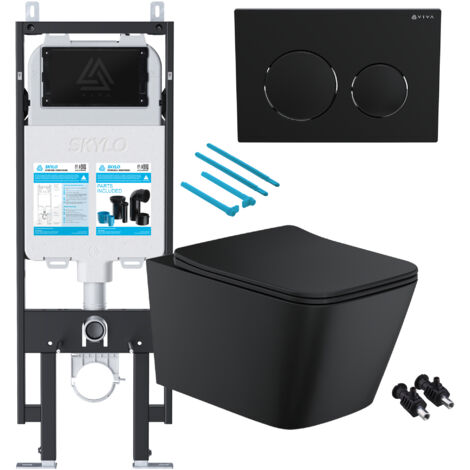 Matt Black Rimless Square Wall Hung Toilet with 1.14m Concealed Cistern Frame Set