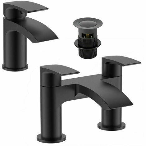 GRAVAHAUS Matt Black Round Basin Sink Tap & Bath Filler Set