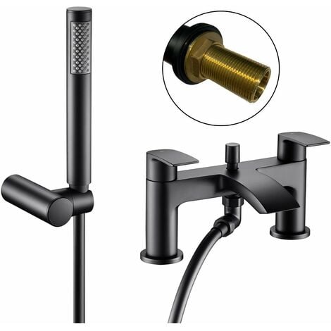 FNX BATHROOMS Matt Black Waterfall Curve Deck Mounted Bath Shower Mixer Tap + Shower Head