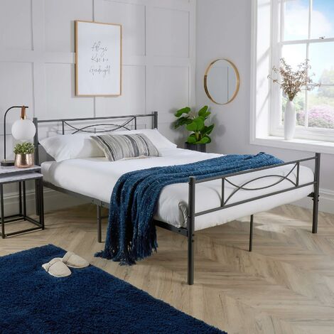 Matt Dark Grey Metal Frame 4ft 6 Double Bed Frame Powder Coated